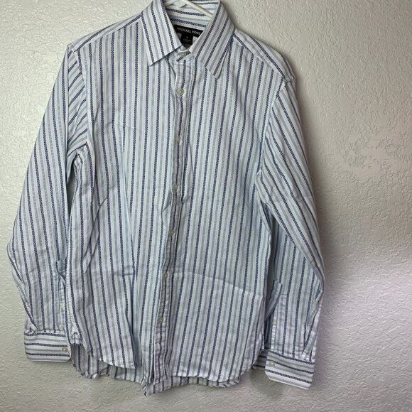 Michael Kors Mens S L/S Blue and White Dress Shirt - Picture 1 of 3